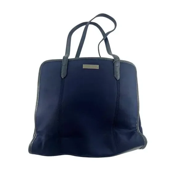 Vintage Coach Navy Blue Tote Bag Stretch Fabric Shoulder Purse Zipper Pockets - Picture 3 of 16
